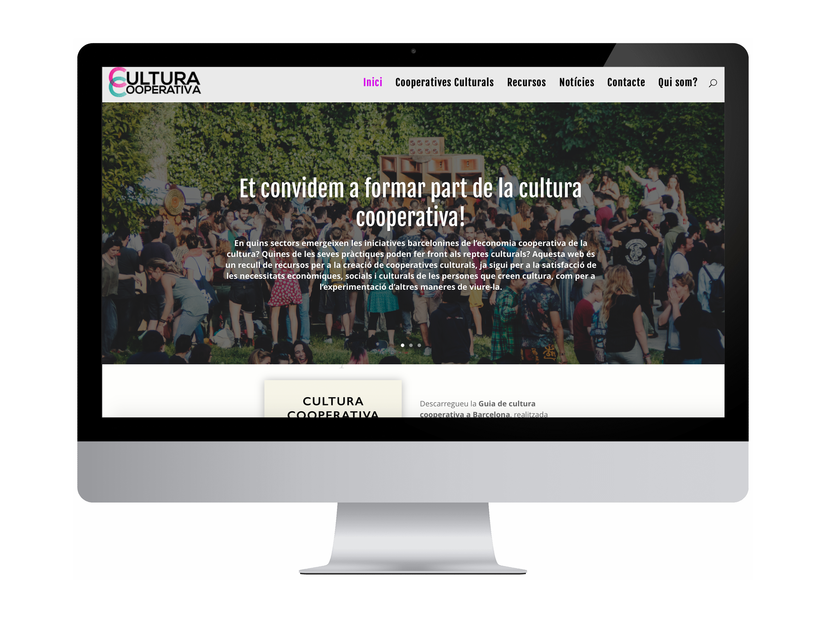 Disseny i continguts del web del col·lectiu de cooperatives culturals de Barcelona, amb informació i recursos sobre economia solidària a l’àmbit cultural.